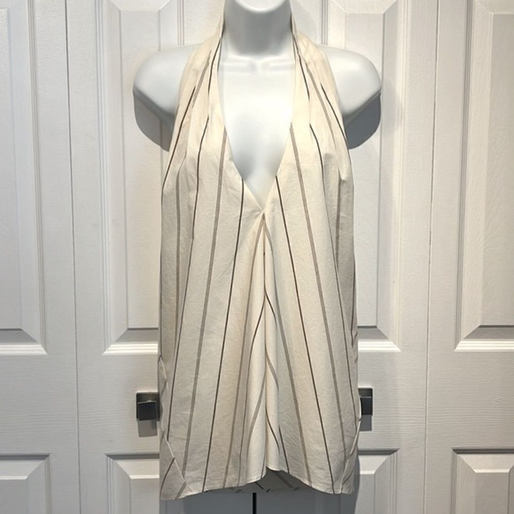 Banana Republic Cream/‎ Brown Striped Halter Backless Top Size M Nwt